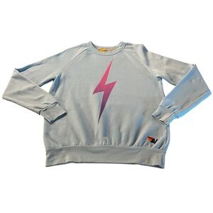 Aviator Nation Light Blue Sweatshirt with Pink Lightning Bolt Size Small